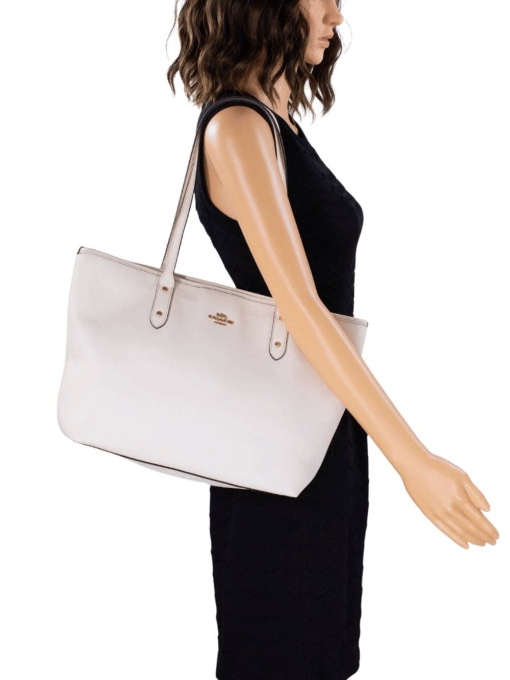 Coach F58848 City Zip Tote Chalk White Crossgrain Leather Gold Hardware 2015 - Picture 2 of 14